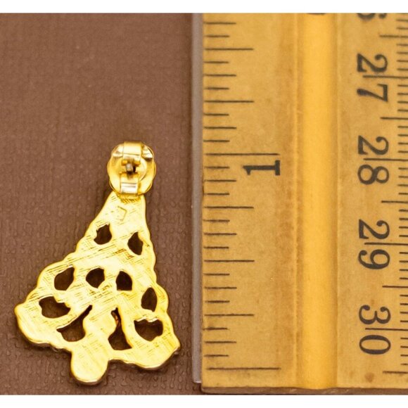 Vintage Baroque Abstract Christmas Tree Gold Tone Dangle Earrings by Avon - U23 - Picture 2 of 2